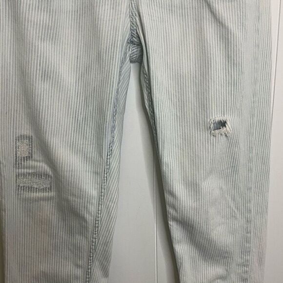 H & M LOGG Womens Size 6 Denim Jeans Blue White Stripe Distressed 100% Cotton - Picture 4 of 15